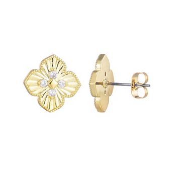 Adornia 14k Gold Flash Plated Cubic Zirconia Pointed Prismatic Clover Stud Earrings