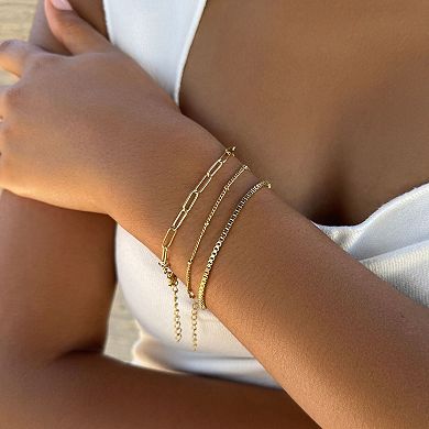 Adornia Tarnish Resistant 18k Gold Flash Plated 3-Piece Chain Bracelet Set