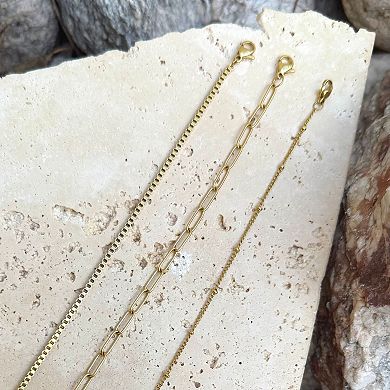 Adornia Tarnish Resistant 18k Gold Flash Plated 3-Piece Chain Bracelet Set