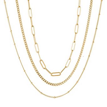 Adornia Tarnish Resistant 18k Gold Flash Plated 3 pc Chain Necklace Set