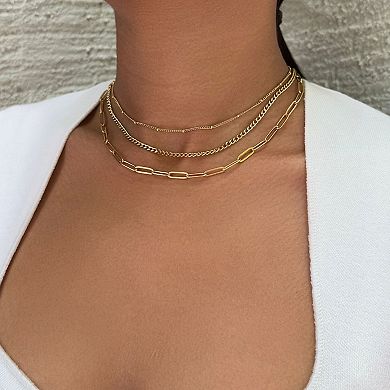 Adornia Tarnish Resistant 18k Gold Flash Plated 3-Piece Chain Necklace Set