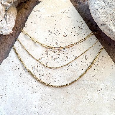 Adornia Tarnish Resistant 18k Gold Flash Plated 3-Piece Chain Necklace Set