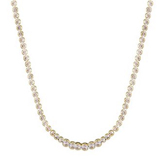 Adornia 14k Gold Flash Plated Bezeled Crystal Tennis Necklace