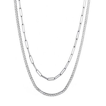 Adornia Silver Tone 2 pc Tennis & Paperclip Chain Necklace Set