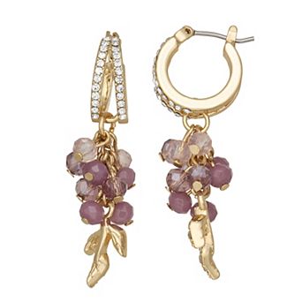 lonna & lilly Gold Tone Pave Click-It Hoop with Beads Earrings Set