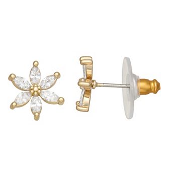 lonna & lilly Gold Tone Cubic Zirconia Flower Stud Earrings