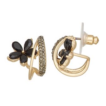 lonna & lilly Gold Tone Simulated Stone Flower Hoop Earrings