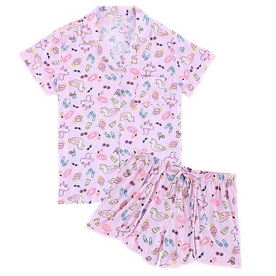 CTM Women's Summer Pool Party Notched Collar Pajama Set by Gabriella