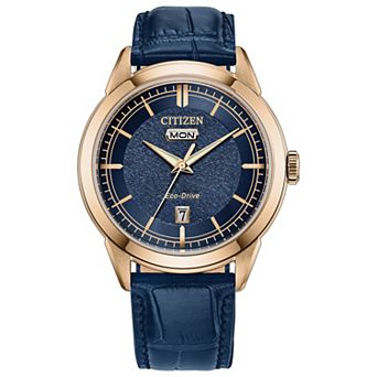 Citizen Men's Eco-Drive Rosetone 41mm Blue Dial Leather Strap Watch - AW0153-12L