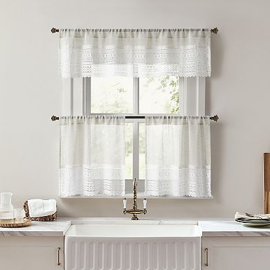 No. 918 Camille Macrame Lace Trim Sheer Rod Pocket Kitchen Curtain Valance