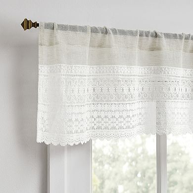 No. 918 Camille Macrame Lace Trim Sheer Rod Pocket Kitchen Curtain Valance