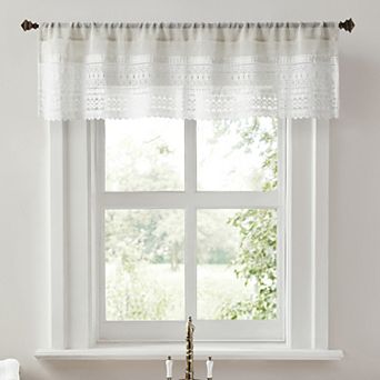 No. 918 Camille Macrame Lace Trim Sheer Rod Pocket Kitchen Curtain Valance