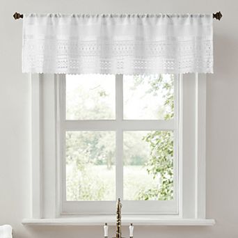 No. 918 Camille Macrame Lace Trim Sheer Rod Pocket Kitchen Curtain Valance