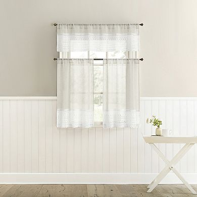 No. 918 Camille 2-Pack Macrame Lace Trim Sheer Rod Pocket Kitchen Curtain Tiers