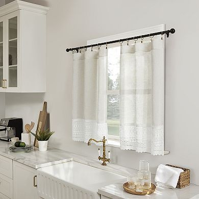 No. 918 Camille 2-Pack Macrame Lace Trim Sheer Rod Pocket Kitchen Curtain Tiers