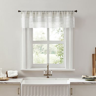 No. 918 Camille 2-Pack Macrame Lace Trim Sheer Rod Pocket Kitchen Curtain Tiers