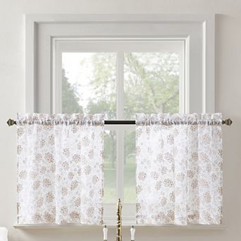No. 918 Jacqueline Tonal Floral 2-Pack Semi-Sheer Rod Pocket Kitchen Curtain Tiers