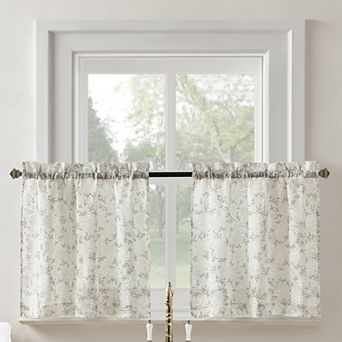 No. 918 Jacqueline Tonal Floral 2-Pack Semi-Sheer Rod Pocket Kitchen Curtain Tiers