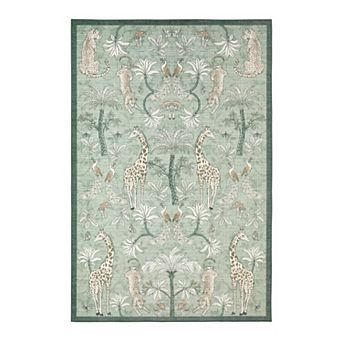 Jungle Animal Area Rug, Washable Non Slip Low Pile Carpet for Living Room or Bedroom