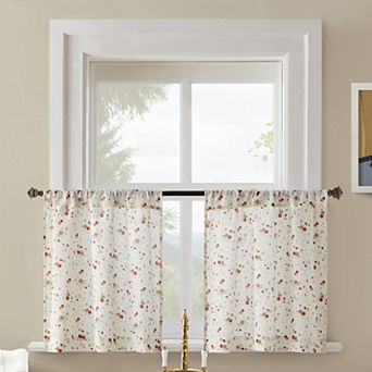 No. 918 Mirabelle Ditsy Floral 2-Pack Semi-Sheer Rod Pocket Kitchen Curtain Tiers