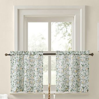 No. 918 Portia 2-Pack Watercolor Wildflower Semi-Sheer Rod Pocket Kitchen Curtain Tiers