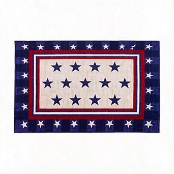 Patriotic Star Border Area Rug, Washable Non Slip Low Pile Carpet for Living Room or Entryway
