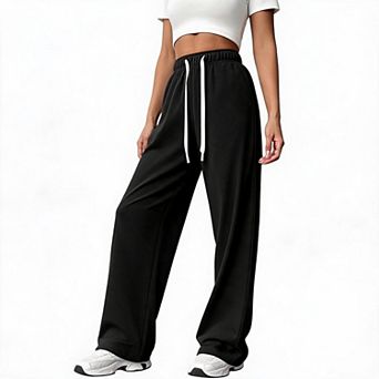 Women's High Waist Wide Leg Sweatpants Drawstring Loose Casual Jogger Trousers with Side Pockets
