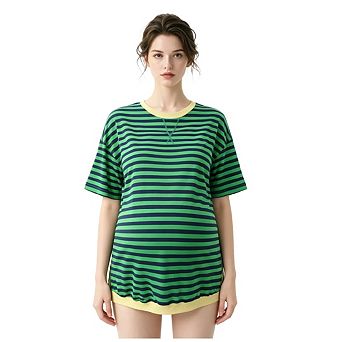 Maternity Top Short Sleeve Striped Casual Loose Pregnancy Shirt Soft