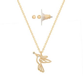 LC Lauren Conrad Gold Tone Hummingbird Necklace & Earring Set