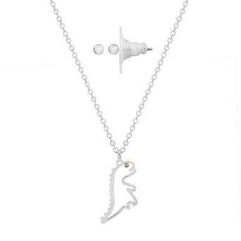 LC Lauren Conrad Silver Tone Dinosaur Pendant Necklace & Stud Earring Set