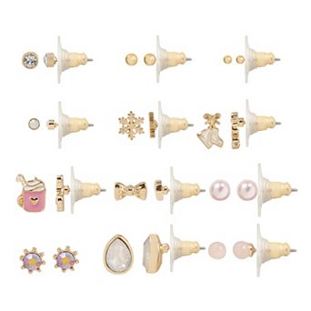 LC Lauren Conrad Gold Tone Ice Skates & Hot Cocoa 12-Pair Earring Set