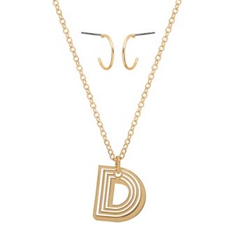 LC Lauren Conrad Gold Tone Letter Filigree Necklace & Stud Earring Set