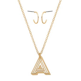 LC Lauren Conrad Gold Tone Letter Filigree Necklace & Stud Earring Set