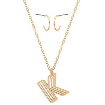 LC Lauren Conrad Gold Tone Letter Filigree Necklace & Stud Earring Set