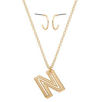 LC Lauren Conrad Gold Tone Letter Filigree Necklace & Stud Earring Set