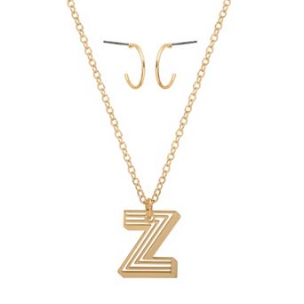 LC Lauren Conrad Gold Tone Letter Filigree Necklace & Stud Earring Set
