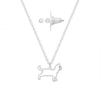 LC Lauren Conrad Silver Tone Cat Pendant Necklace & Post Earring Set