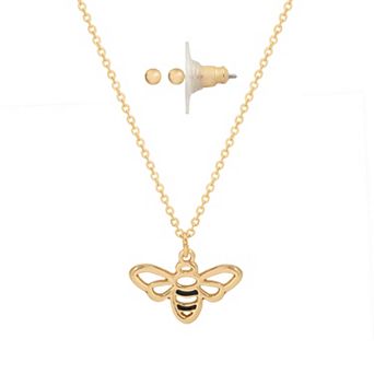 LC Lauren Conrad Gold Tone Bee Pendant Necklace & Earring Set