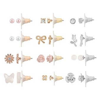 LC Lauren Conrad Flowers & Butterfly Nickel Free 12-Pair Earring Set