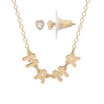 LC Lauren Conrad Gold Tone MAMA Necklace & Heart Stud Earring Set