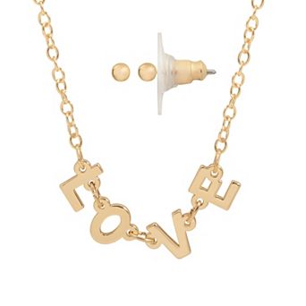 LC Lauren Conrad Gold Tone Polished LOVE Necklace & Earring Set