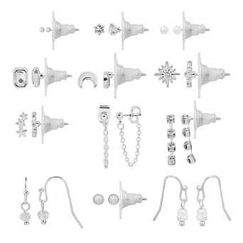 LC Lauren Conrad Silver Tone The Moon & The Stars 12-Pair Earring Set