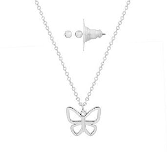 LC Lauren Conrad Silver Tone Butterfly Necklace & Earring Set