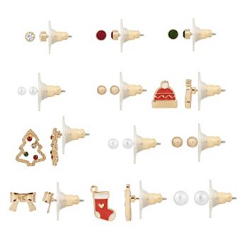 LC Lauren Conrad Gold-Tone Cozy Christmas Nickel Free 12-Pair Earring Set