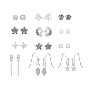 LC Lauren Conrad Silver Tone Moon & Stars 12-Pair Earring Set
