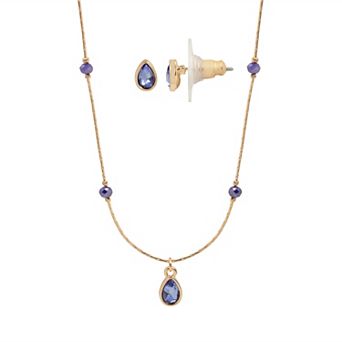LC Lauren Conrad Gold Tone Simulated Gemstone Post Earring & Necklace Set