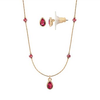 LC Lauren Conrad Gold Tone Simulated Gemstone Post Earring & Necklace Set