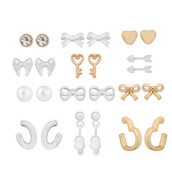 LC Lauren Conrad Bows & Hearts 12-Pair Earring Set