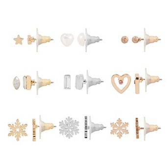 LC Lauren Conrad Snowflakes & Hearts Nickel Free 9-Pair Earring Set