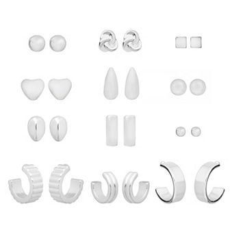 LC Lauren Conrad Silver Tone Polished Stud & Hoops 12-Pair Earring Set